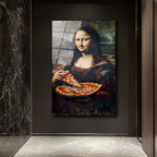 Mona Lisa Pizza Keyfi Cam Tablo - Modern Sanat Dokunuşu