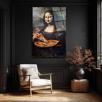 Mona Lisa Pizza Keyfi Cam Tablo - Modern Sanat Dokunuşu