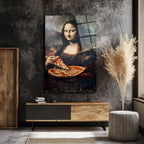 Mona Lisa Pizza Keyfi Cam Tablo - Modern Sanat Dokunuşu