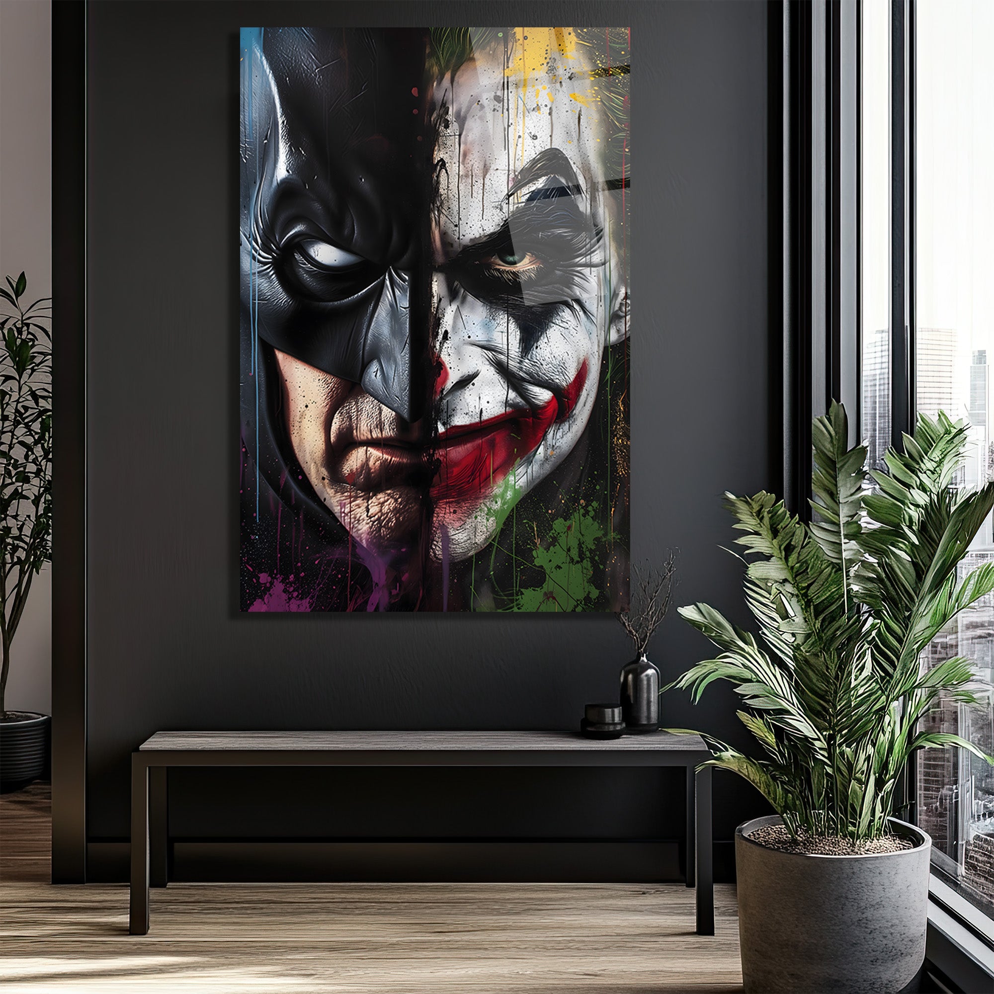 Batman ve Joker Düellosu Sanatsal Cam Tablo