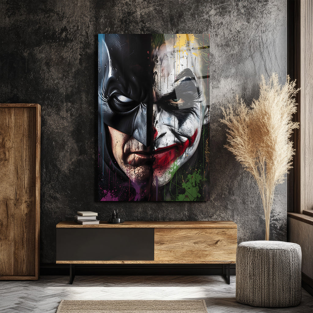 Batman ve Joker Düellosu Sanatsal Cam Tablo