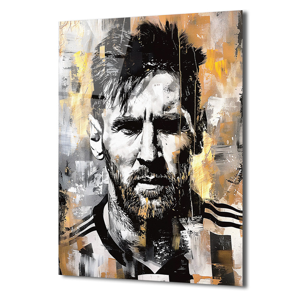 Efsane Lionel Messi Sanatsal Cam Tablo - Modern Soyut Portre