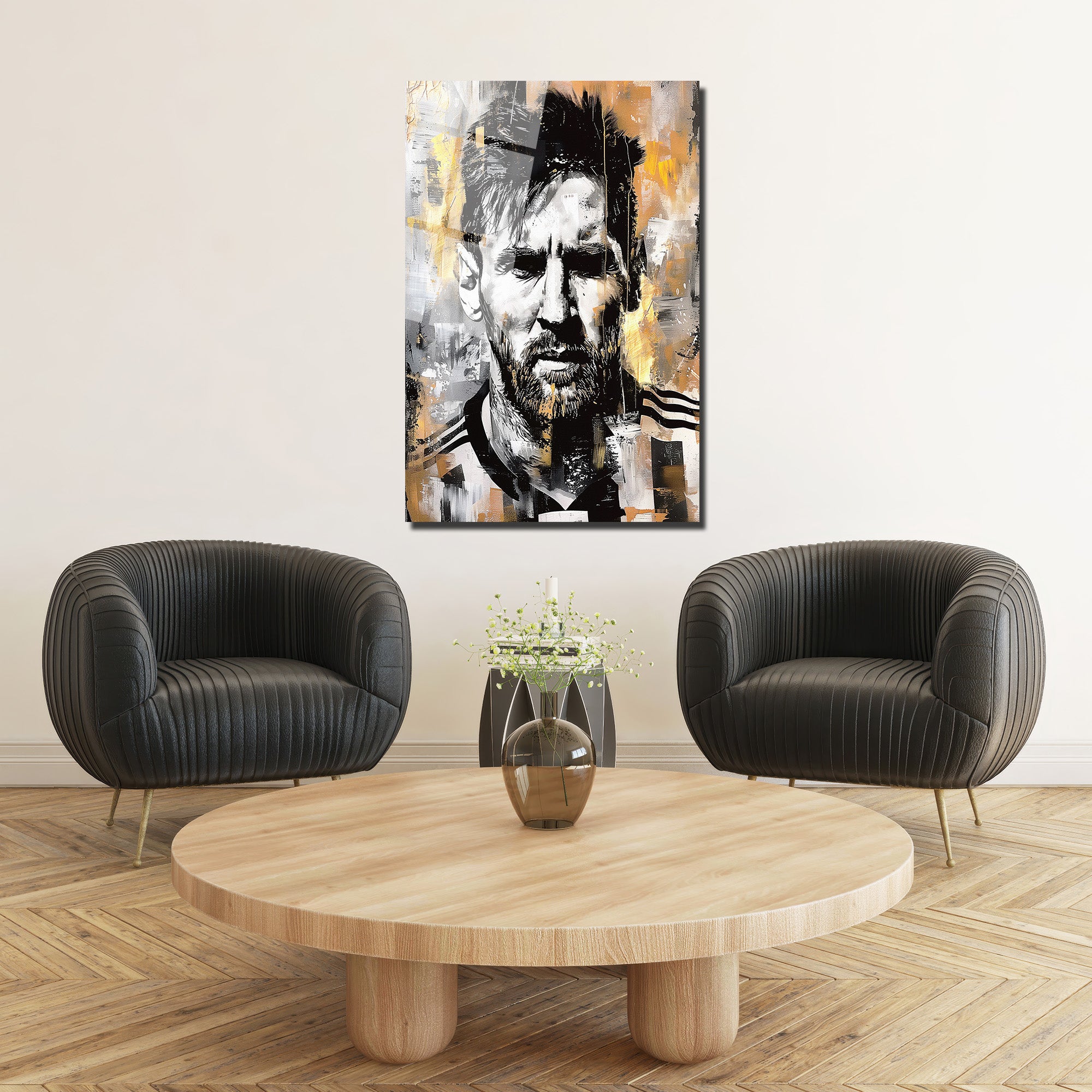 Efsane Lionel Messi Sanatsal Cam Tablo - Modern Soyut Portre
