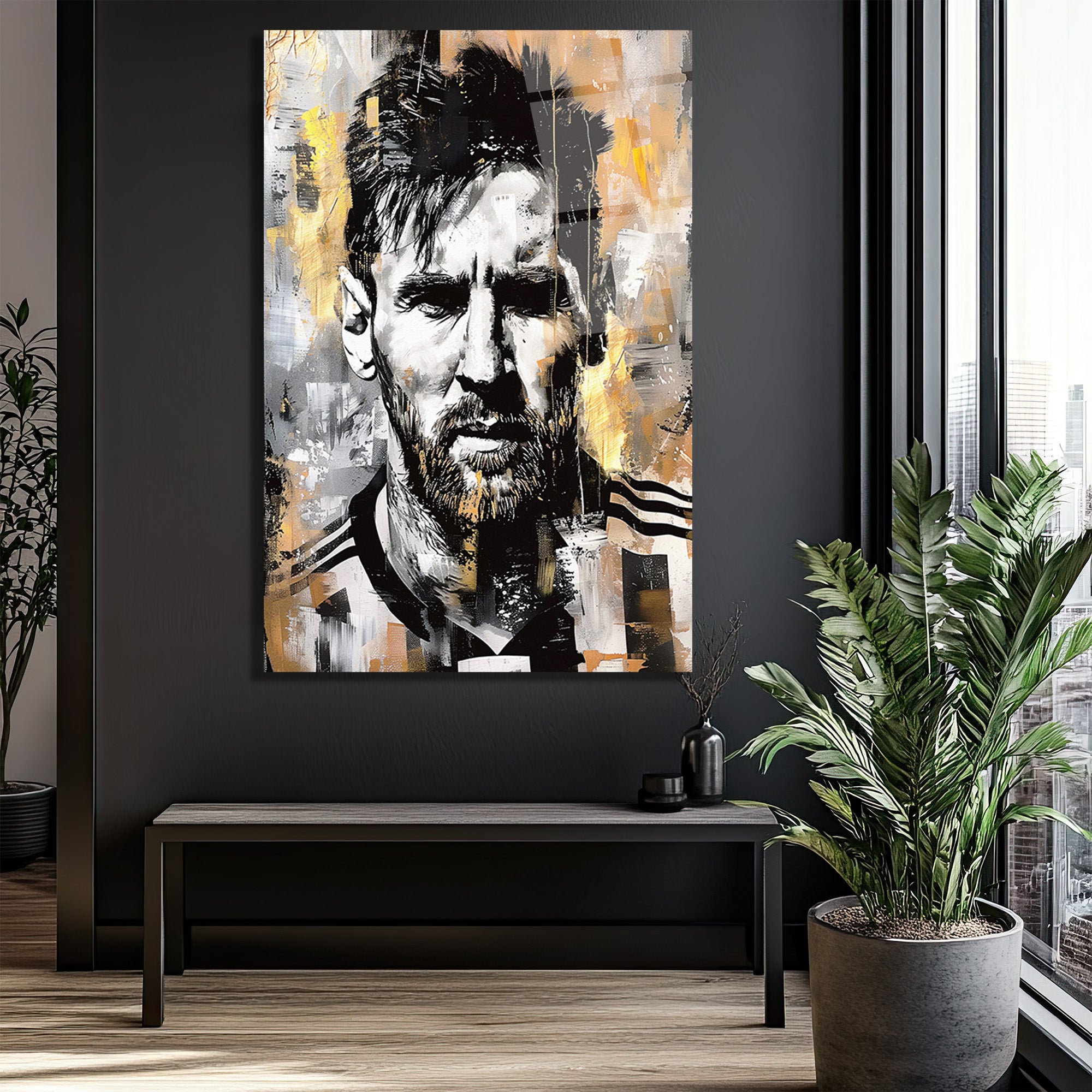 Efsane Lionel Messi Sanatsal Cam Tablo - Modern Soyut Portre