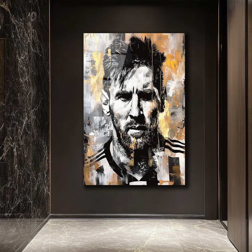 Efsane Lionel Messi Sanatsal Cam Tablo - Modern Soyut Portre