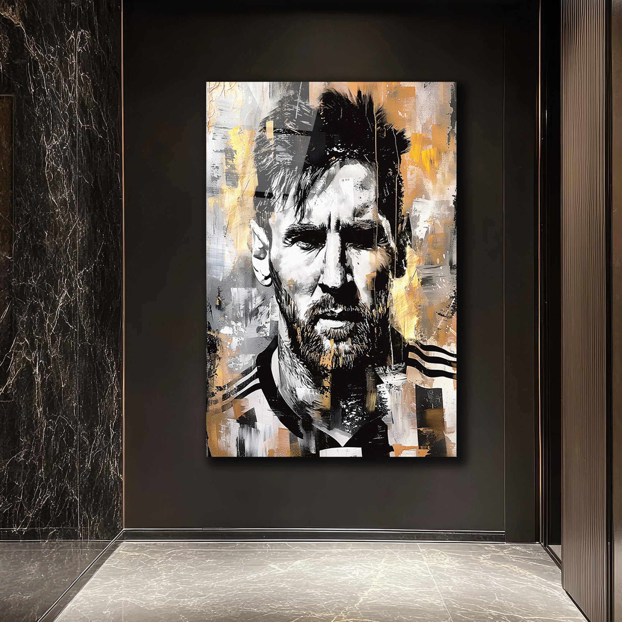 Efsane Lionel Messi Sanatsal Cam Tablo - Modern Soyut Portre