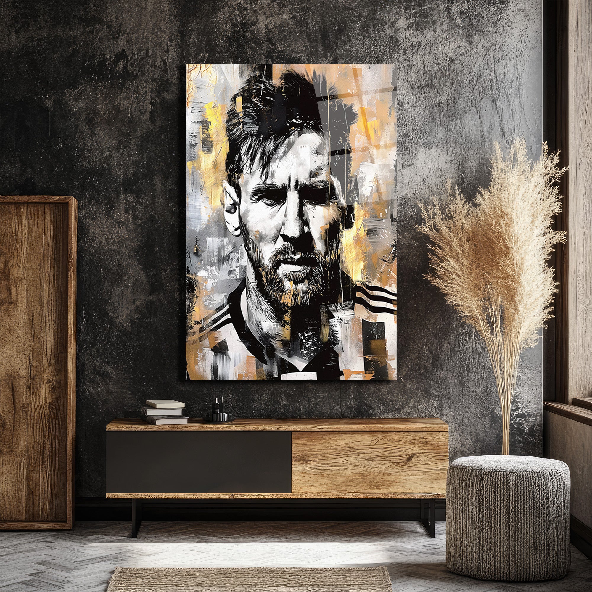 Efsane Lionel Messi Sanatsal Cam Tablo - Modern Soyut Portre