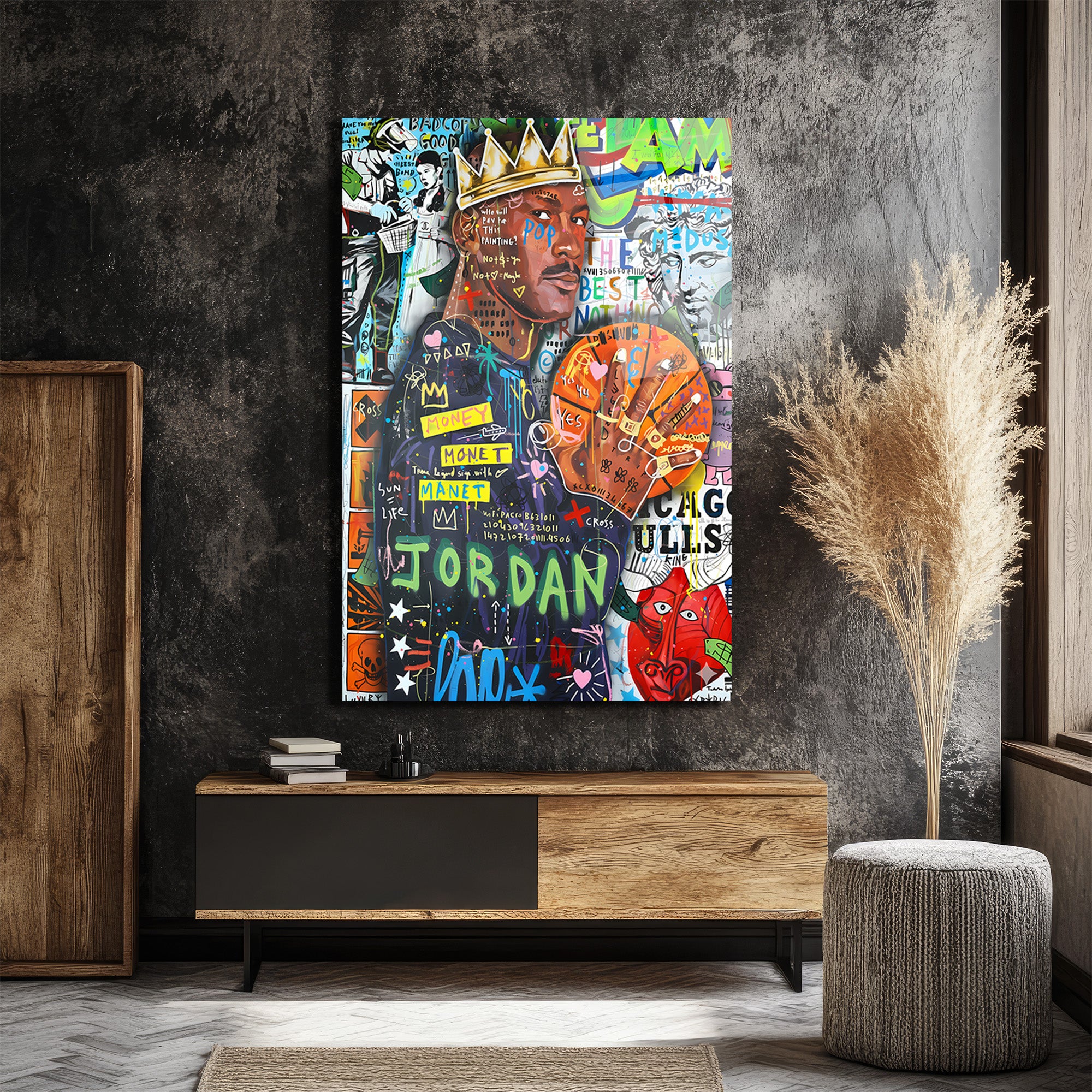 Efsanevi Jordan Graffiti Cam Tablo | Urban Sanat Duvar Dekoru