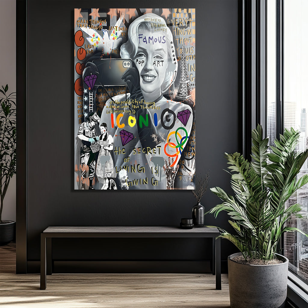 Marilyn Monroe Pop Art Graffiti Cam Tablo - İkonik Duvar Sanatı