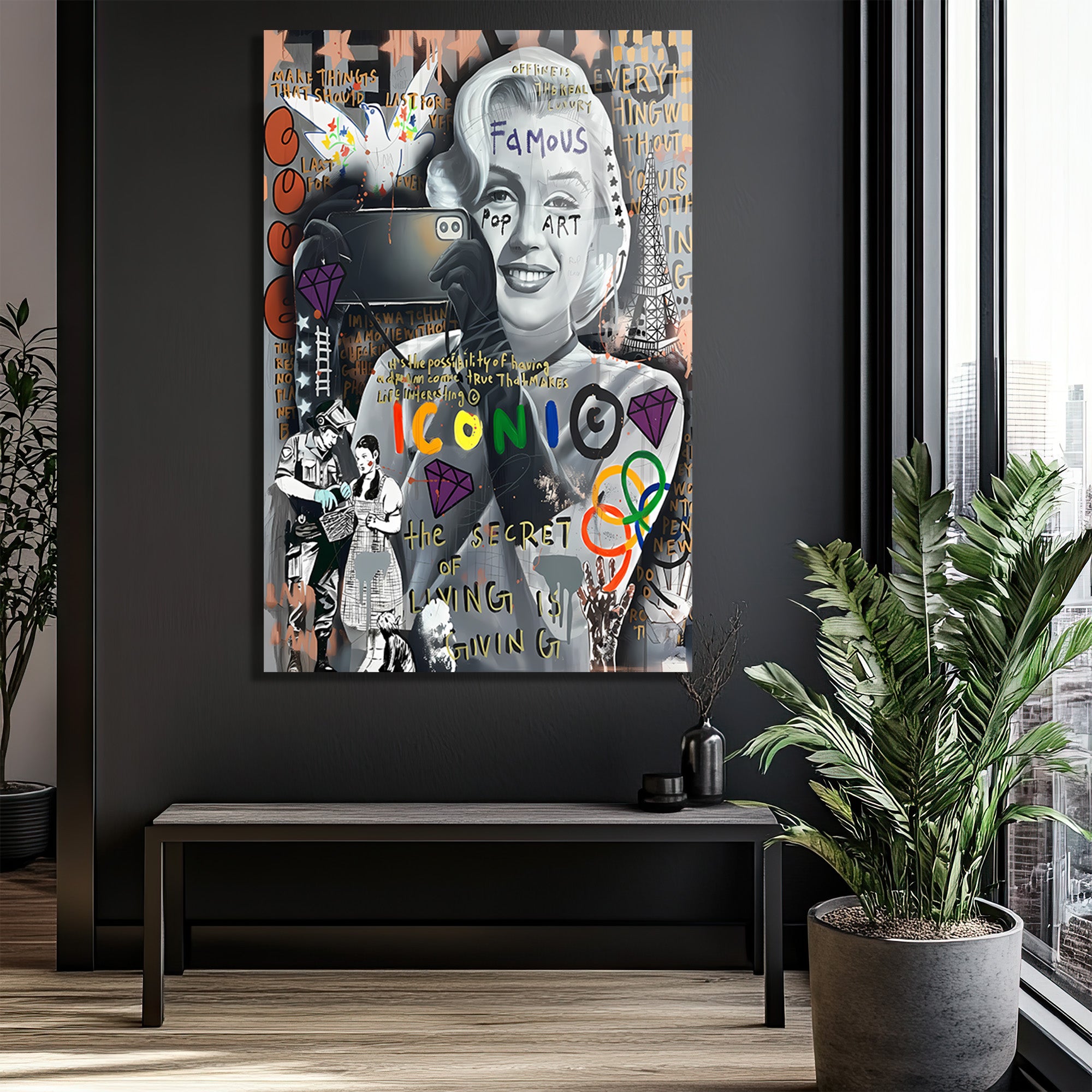 Marilyn Monroe Pop Art Graffiti Cam Tablo - İkonik Duvar Sanatı
