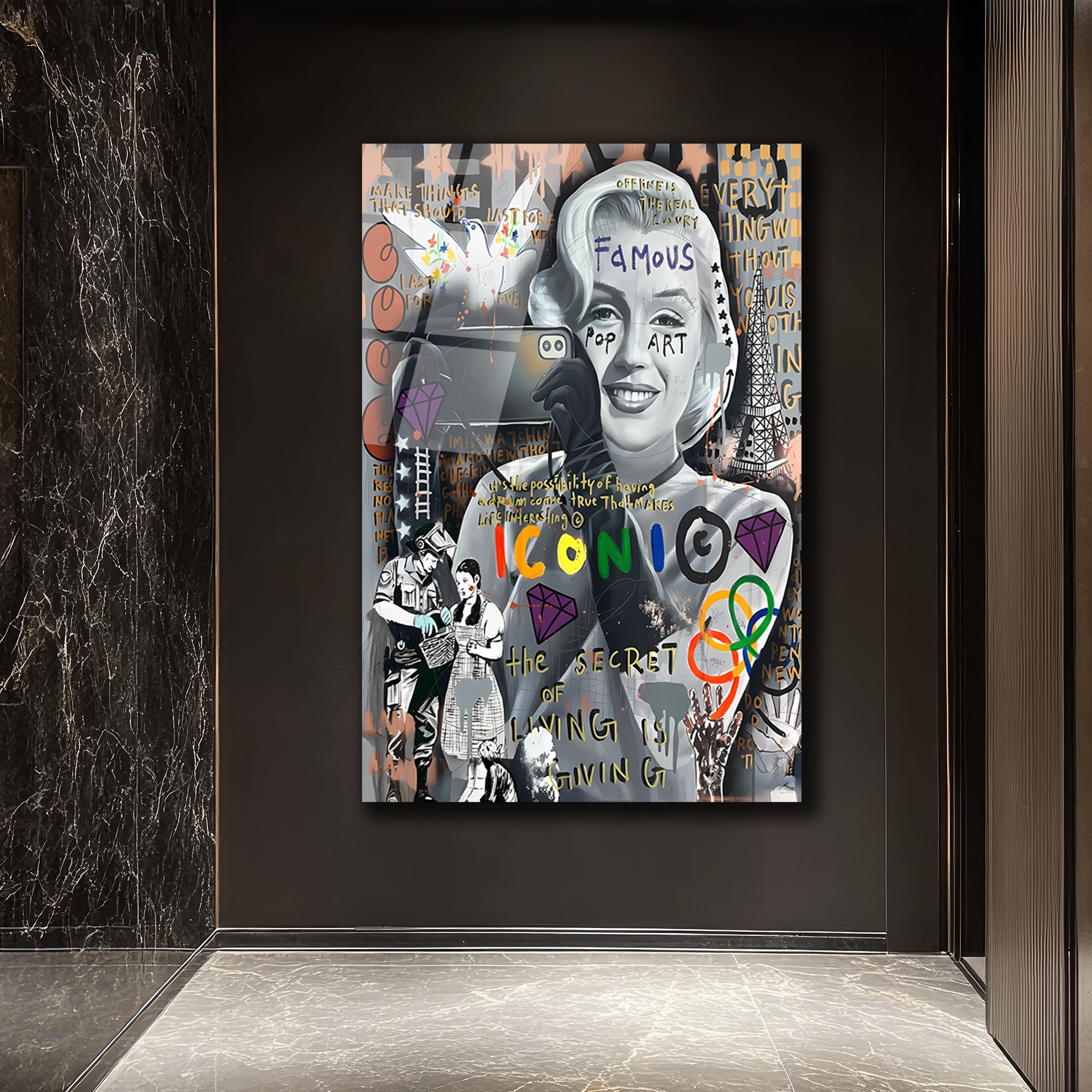 Marilyn Monroe Pop Art Graffiti Cam Tablo - İkonik Duvar Sanatı