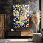 Yaşamın Sırrı: Astronot ve Servet Temalı Pop Art Cam Tablo