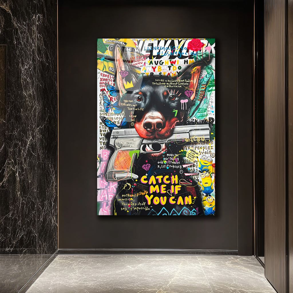 Catch Me If You Can Doberman Urban Sanat Cam Tablo