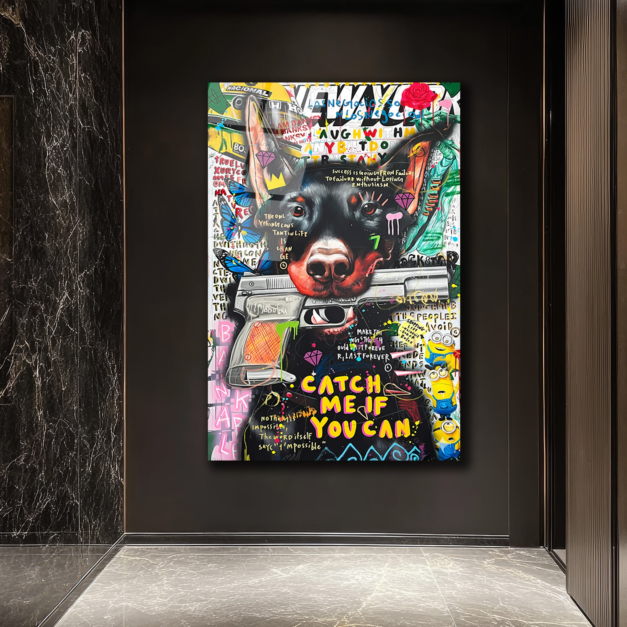 Catch Me If You Can Doberman Urban Sanat Cam Tablo