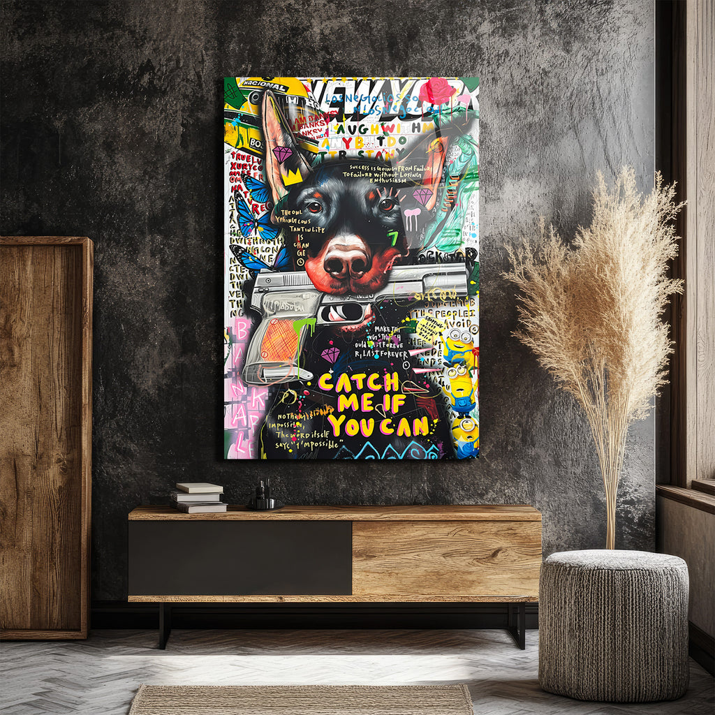 Catch Me If You Can Doberman Urban Sanat Cam Tablo