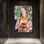 Urban Pop Art Kraliçe Maskeli Çağdaş Sanat Cam Tablo