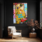 Klimt Aşk Hikayesi Pop Art Cam Tablo | Lüks Duvar Sanatı