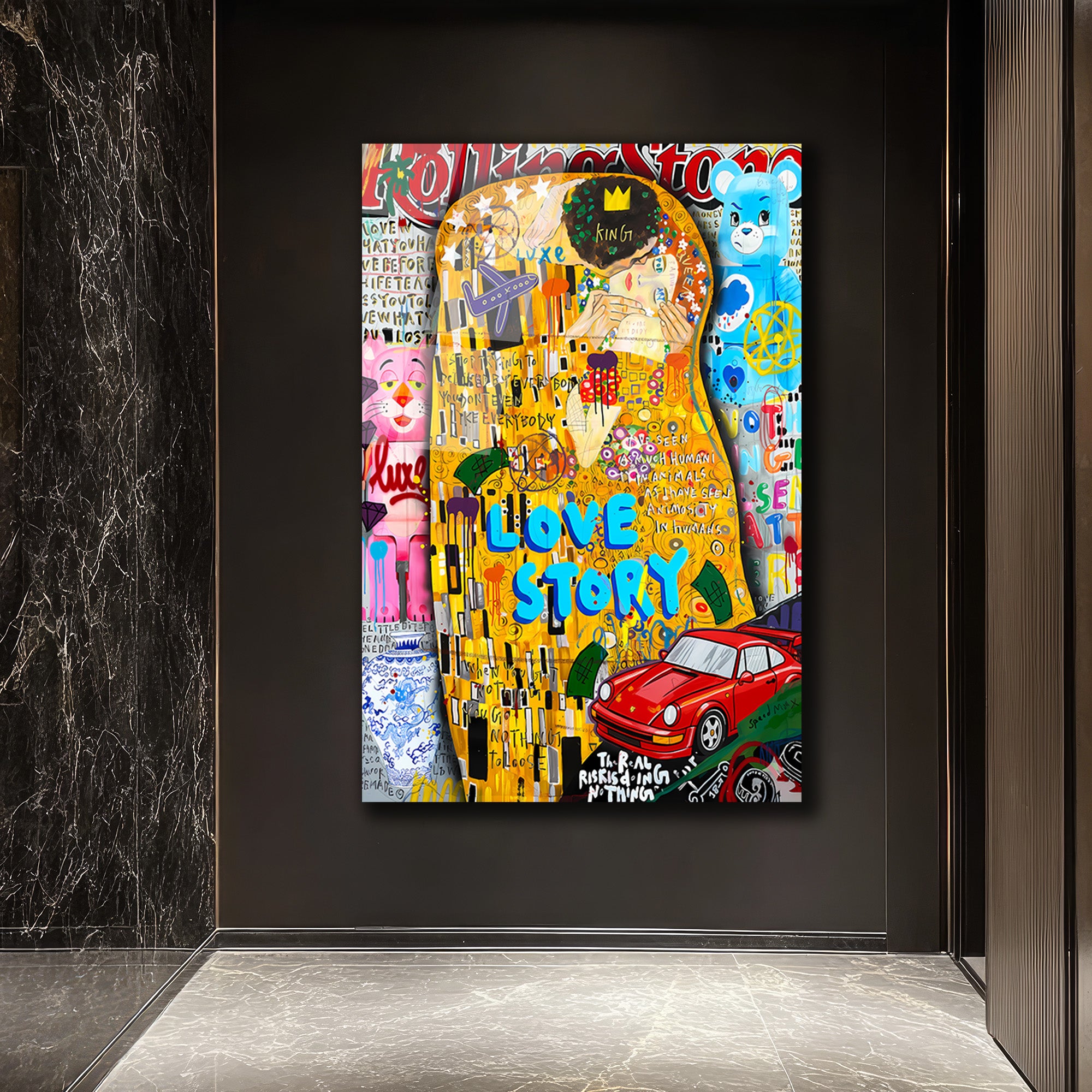 Klimt Aşk Hikayesi Pop Art Cam Tablo | Lüks Duvar Sanatı