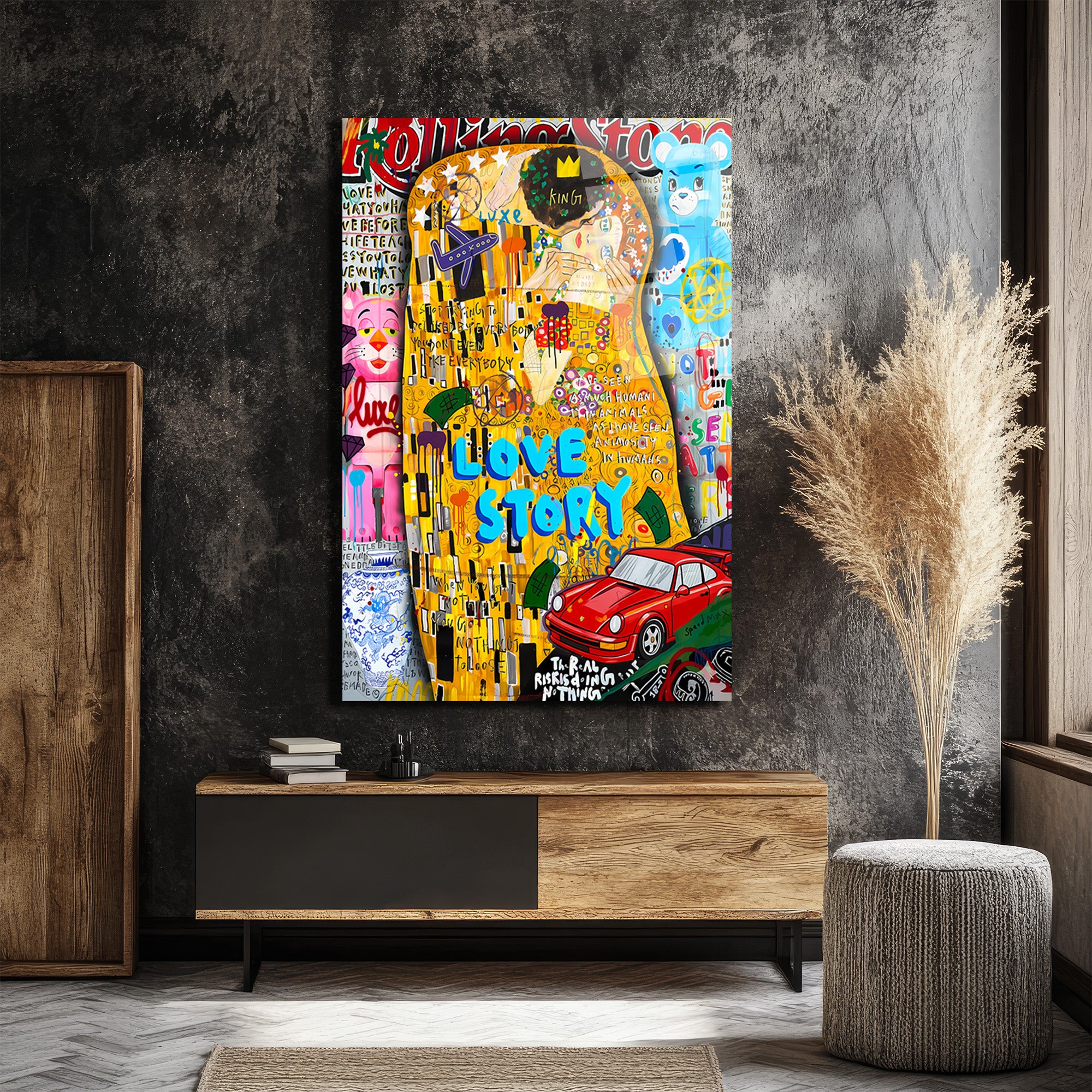Klimt Aşk Hikayesi Pop Art Cam Tablo | Lüks Duvar Sanatı
