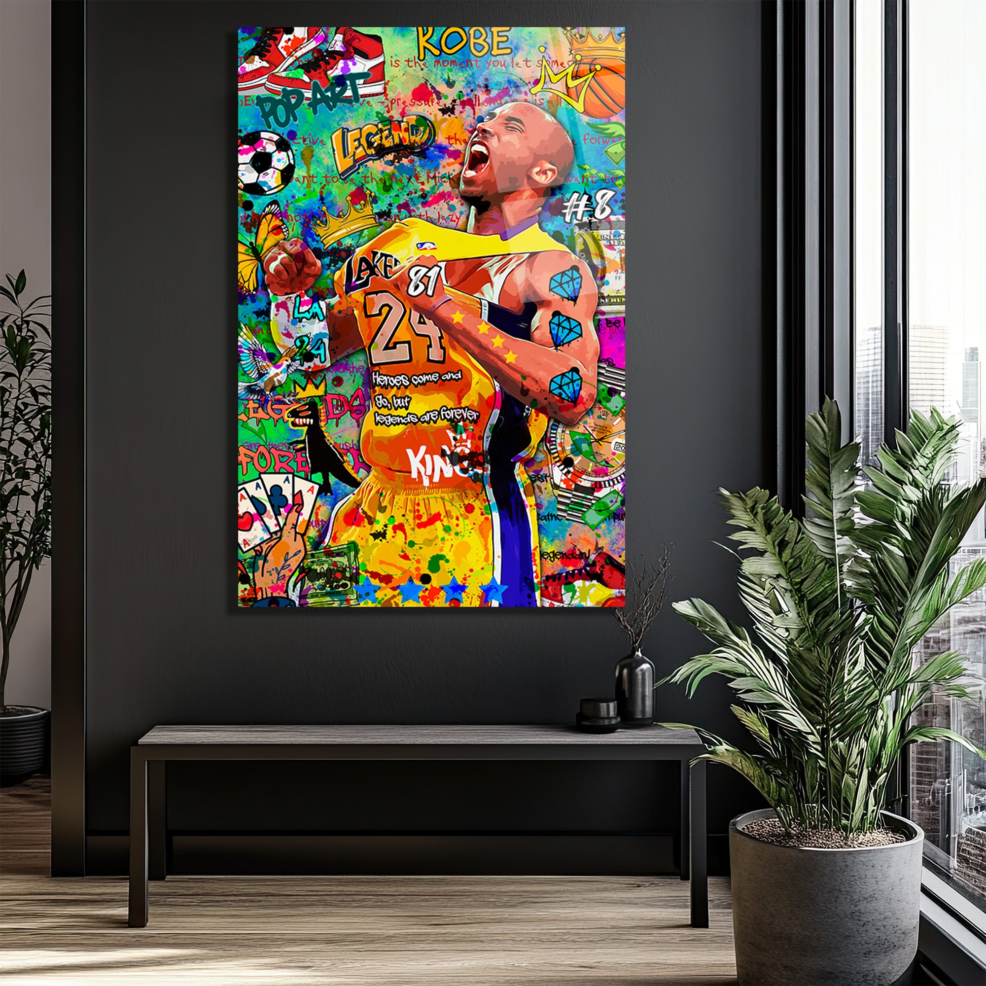 Kobe Bryant Efsanesi Pop Art Graffiti Cam Tablo