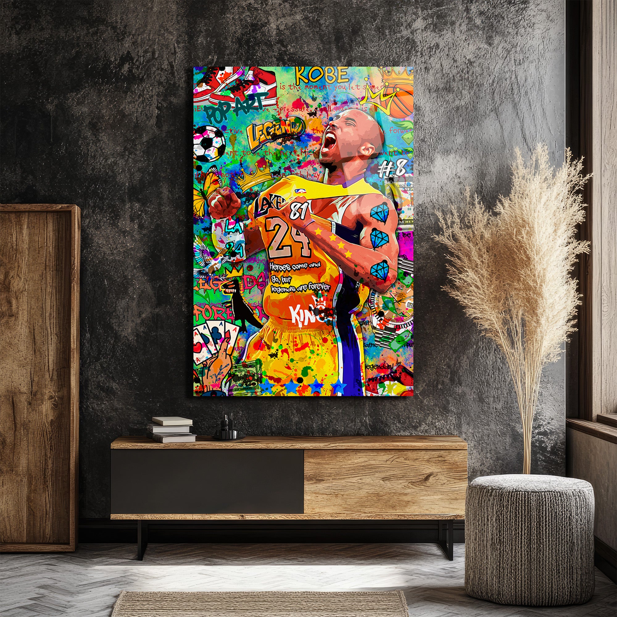Kobe Bryant Efsanesi Pop Art Graffiti Cam Tablo