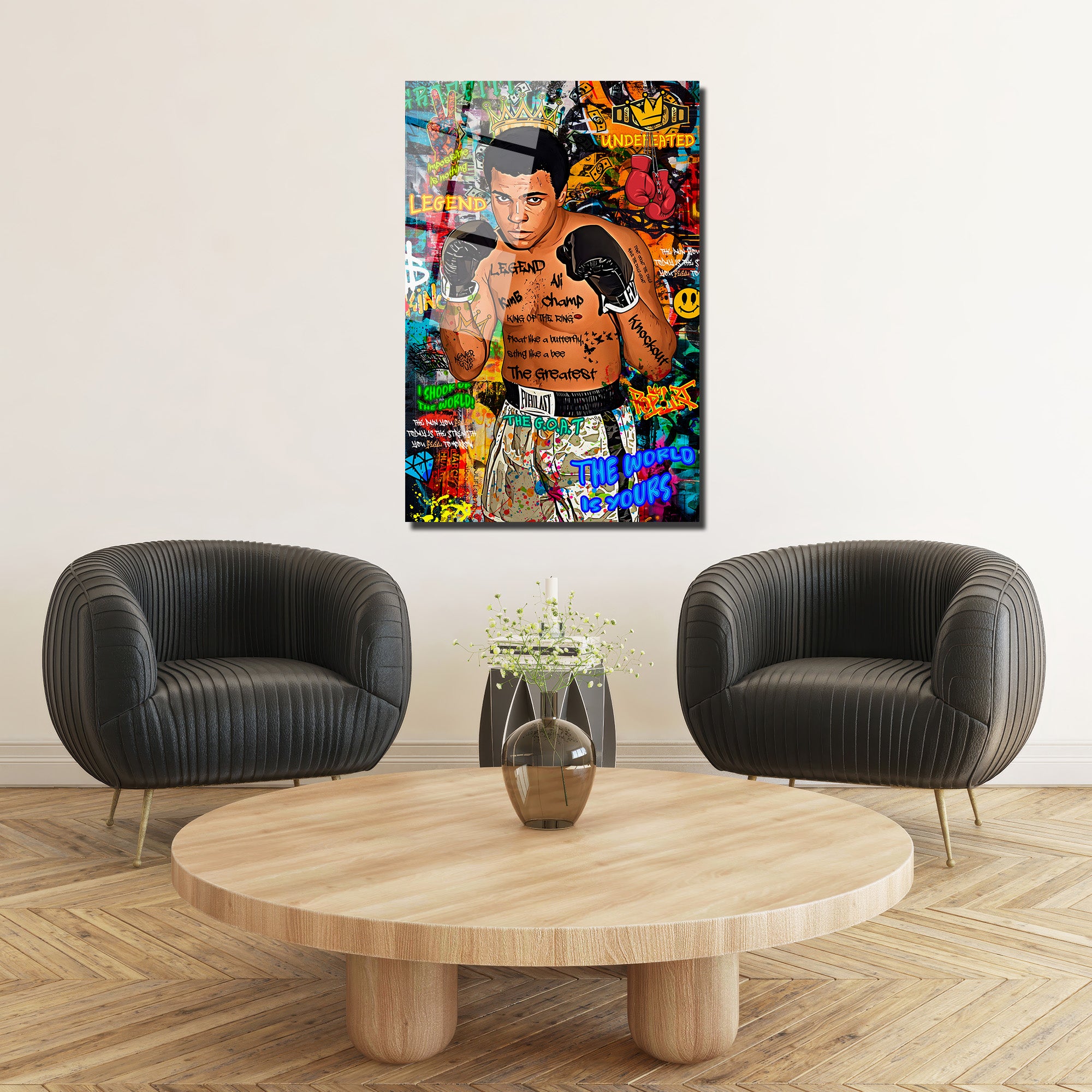 Muhammed Ali Efsanesi Pop Art Graffiti Cam Tablo