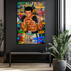 Muhammed Ali Efsanesi Pop Art Graffiti Cam Tablo