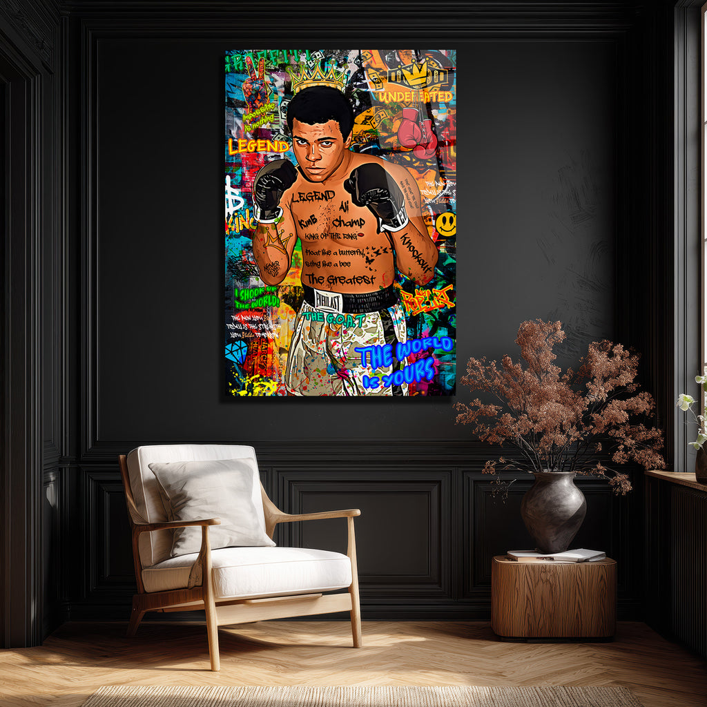 Muhammed Ali Efsanesi Pop Art Graffiti Cam Tablo