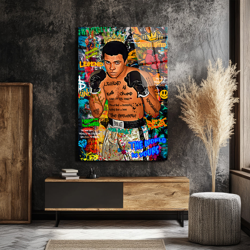Muhammed Ali Efsanesi Pop Art Graffiti Cam Tablo