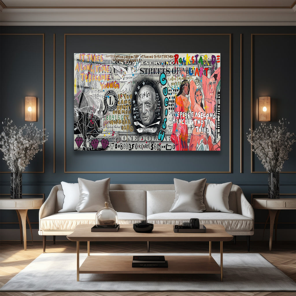 Picasso King Sokak Sanatı Cam Tablo - Modern Duvar Dekoru