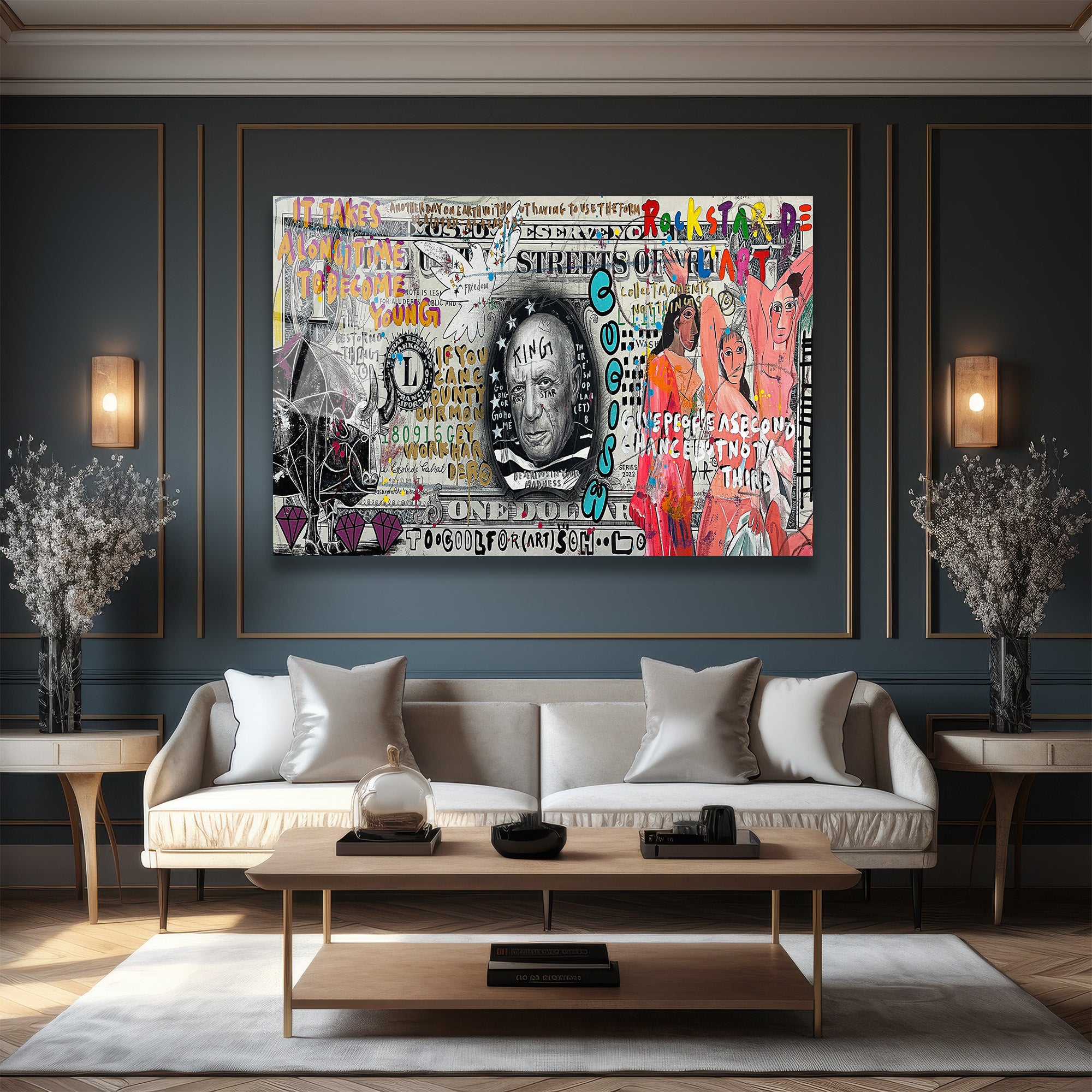 Picasso King Sokak Sanatı Cam Tablo - Modern Duvar Dekoru