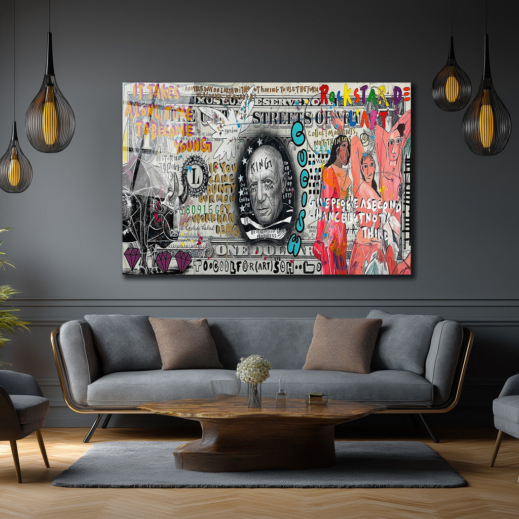 Picasso King Sokak Sanatı Cam Tablo - Modern Duvar Dekoru