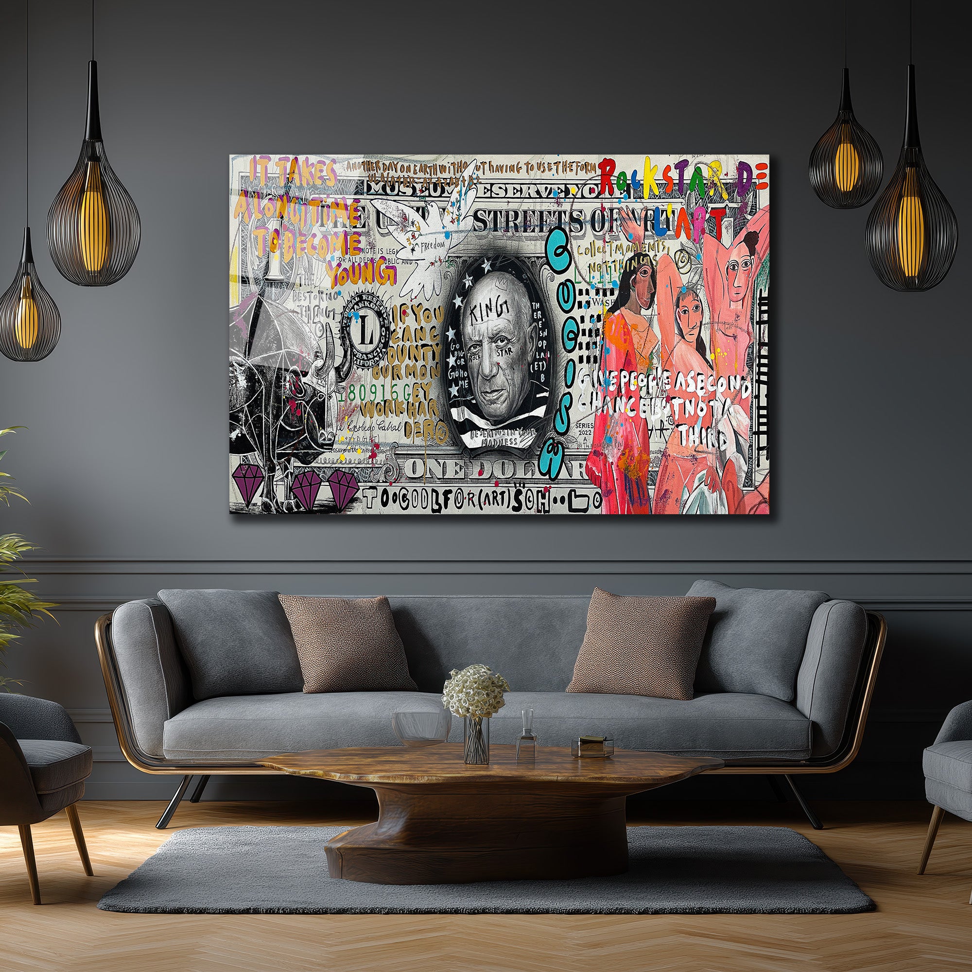 Picasso King Sokak Sanatı Cam Tablo - Modern Duvar Dekoru