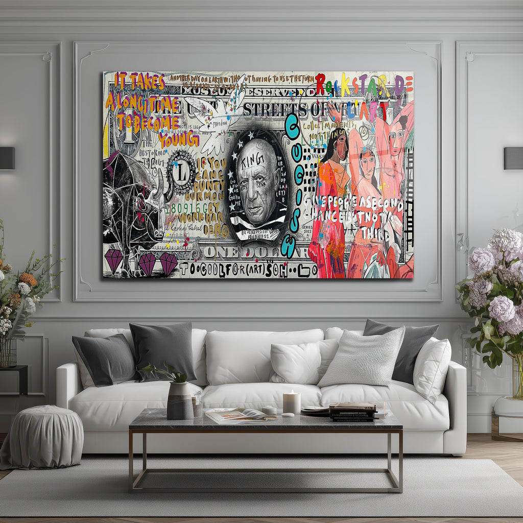 Picasso King Sokak Sanatı Cam Tablo - Modern Duvar Dekoru