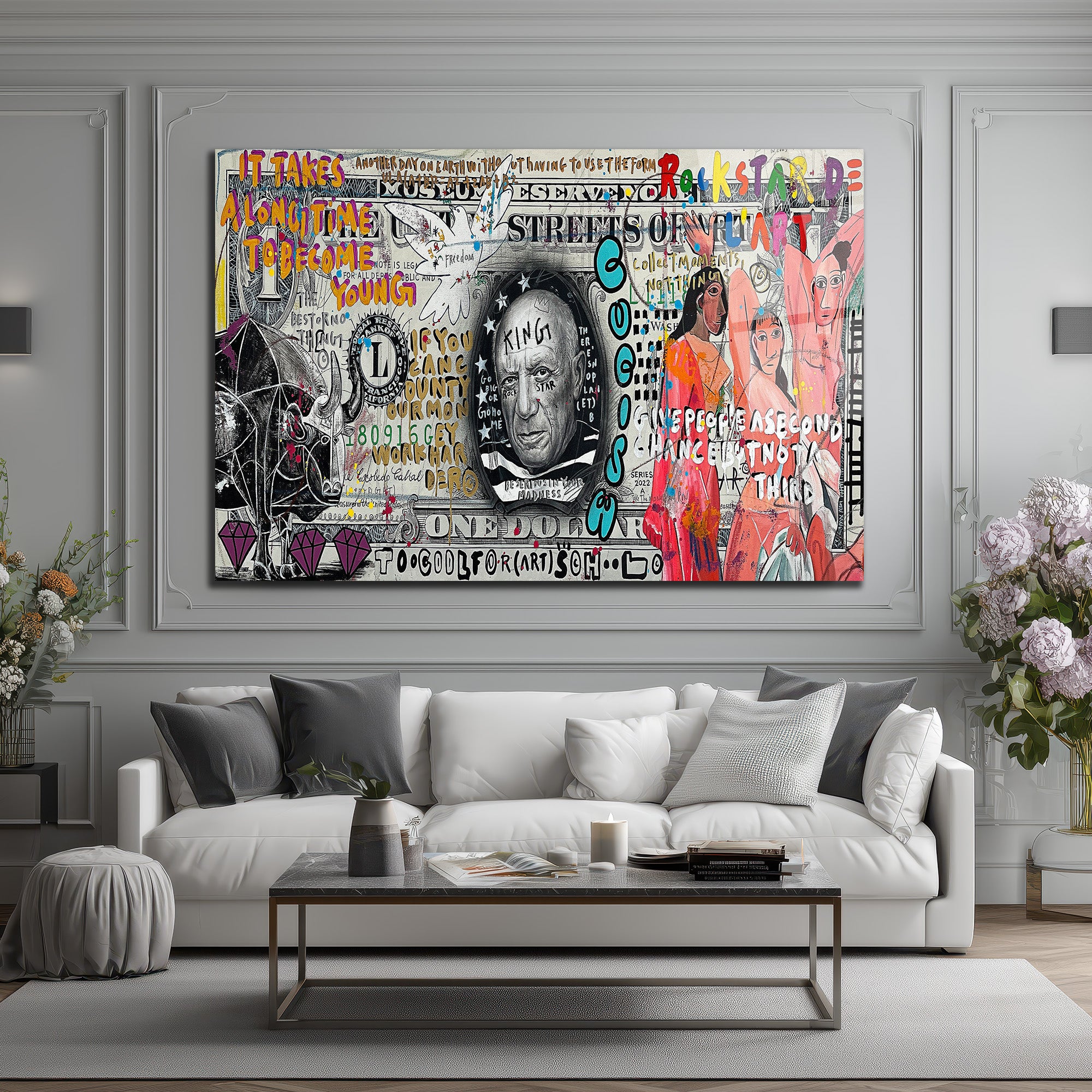 Picasso King Sokak Sanatı Cam Tablo - Modern Duvar Dekoru