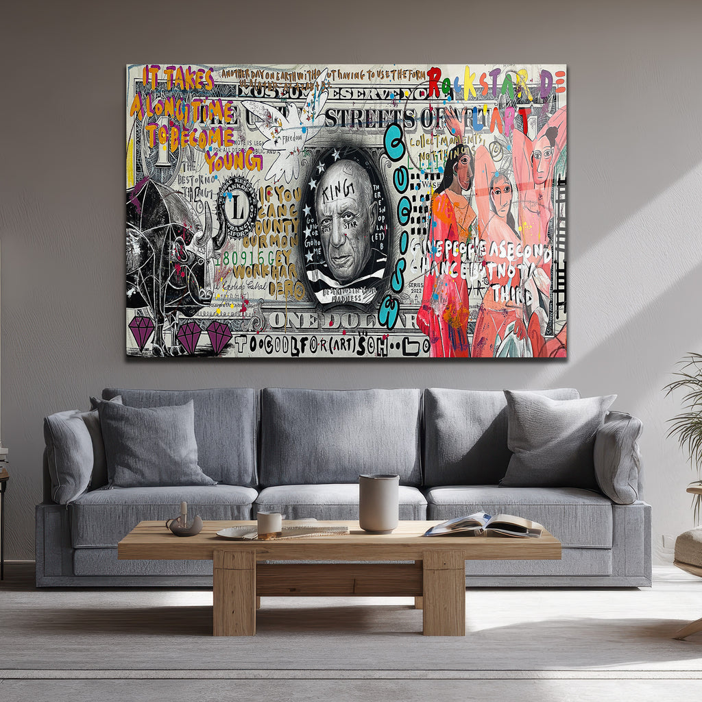 Picasso King Sokak Sanatı Cam Tablo - Modern Duvar Dekoru