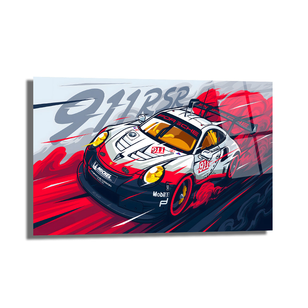 Porsche 911 RSR Yarış Arabası Modern Cam Tablo