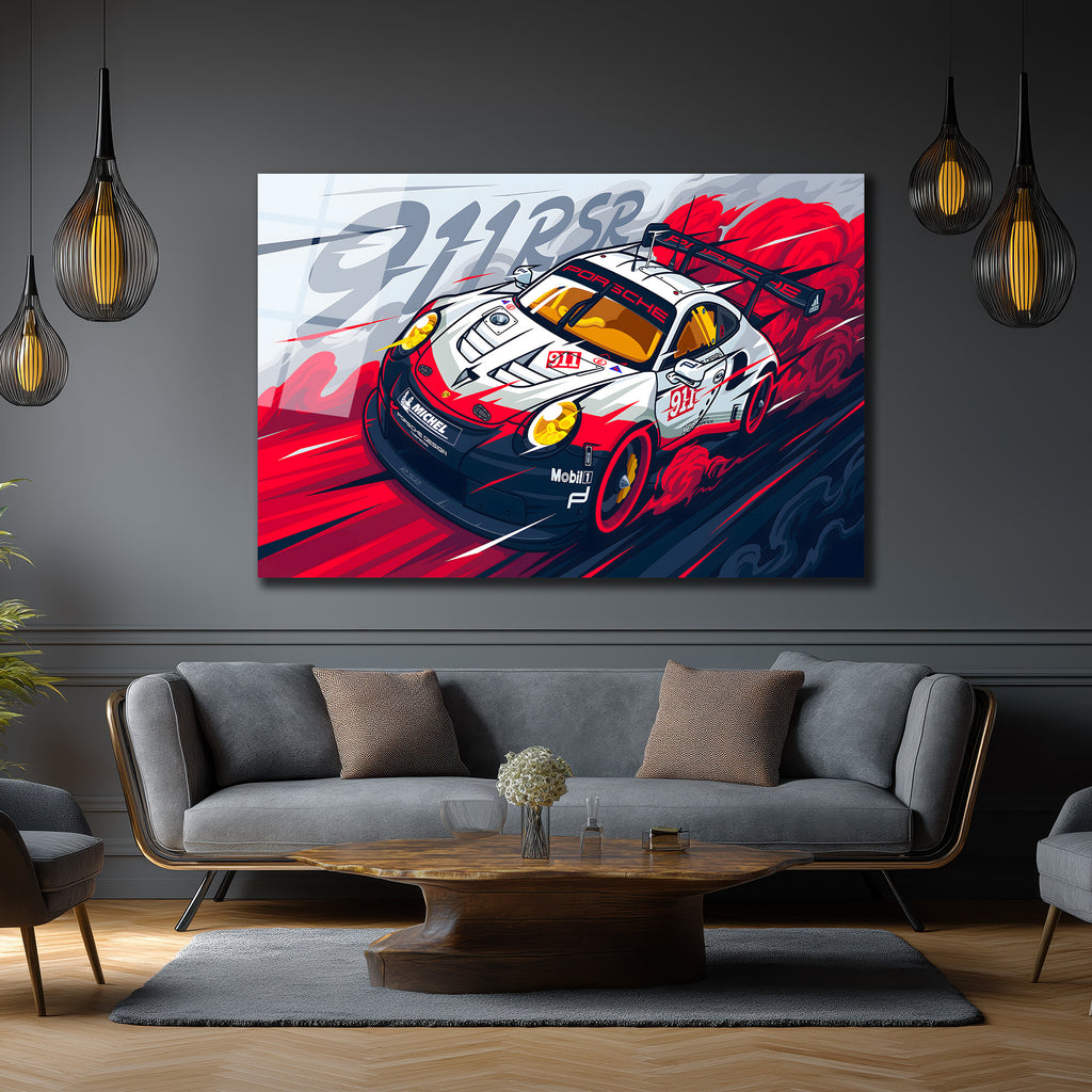 Porsche 911 RSR Yarış Arabası Modern Cam Tablo