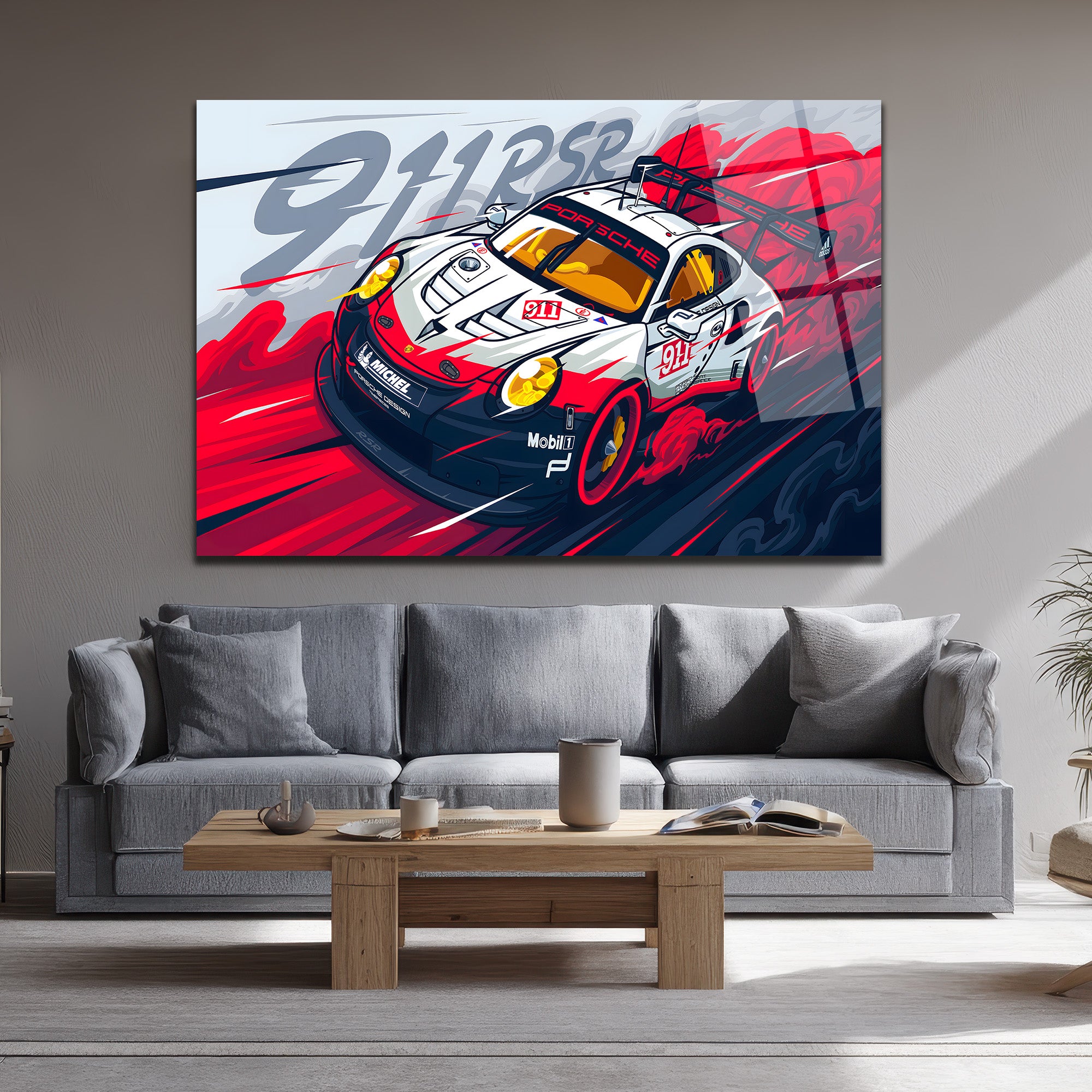 Porsche 911 RSR Yarış Arabası Modern Cam Tablo