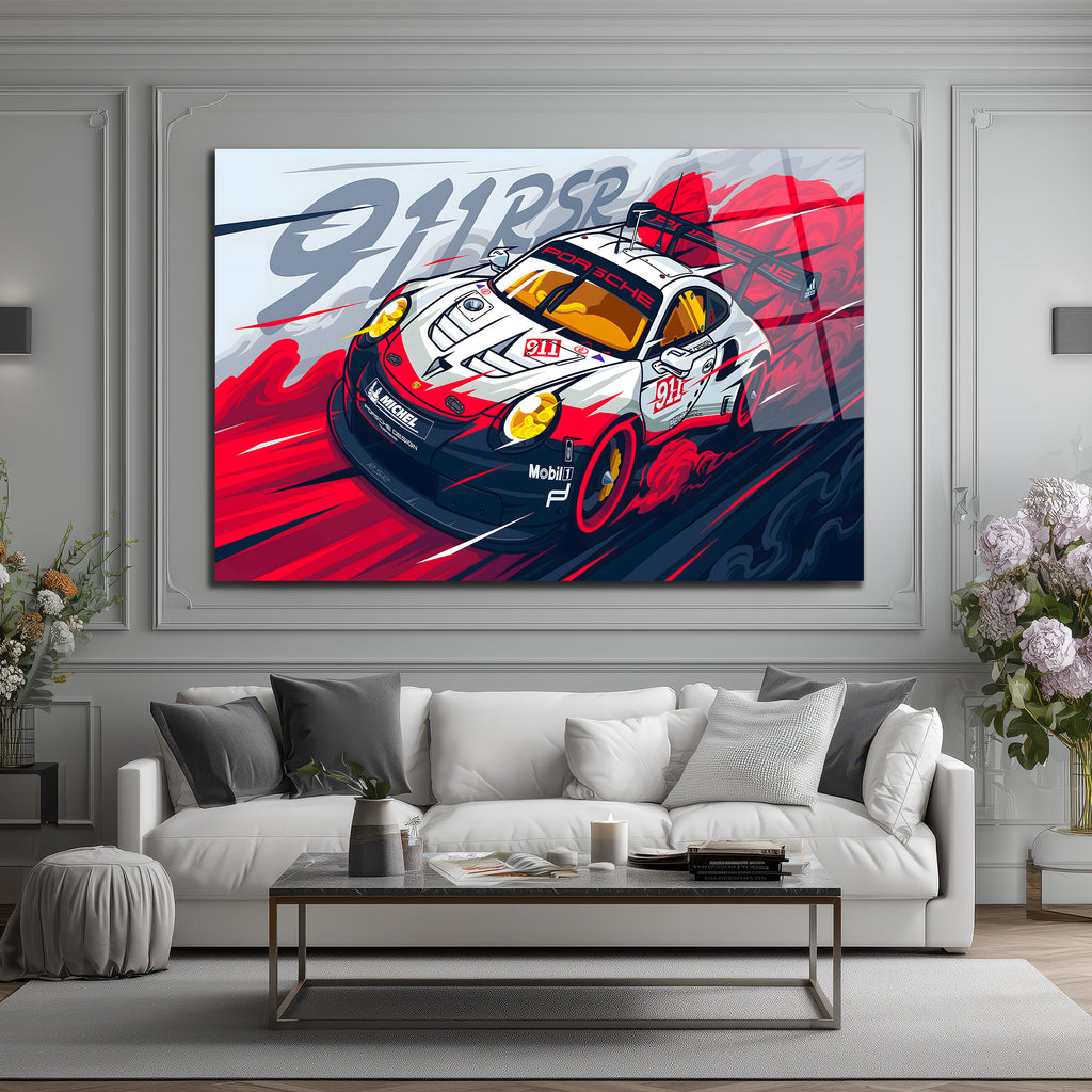 Porsche 911 RSR Yarış Arabası Modern Cam Tablo