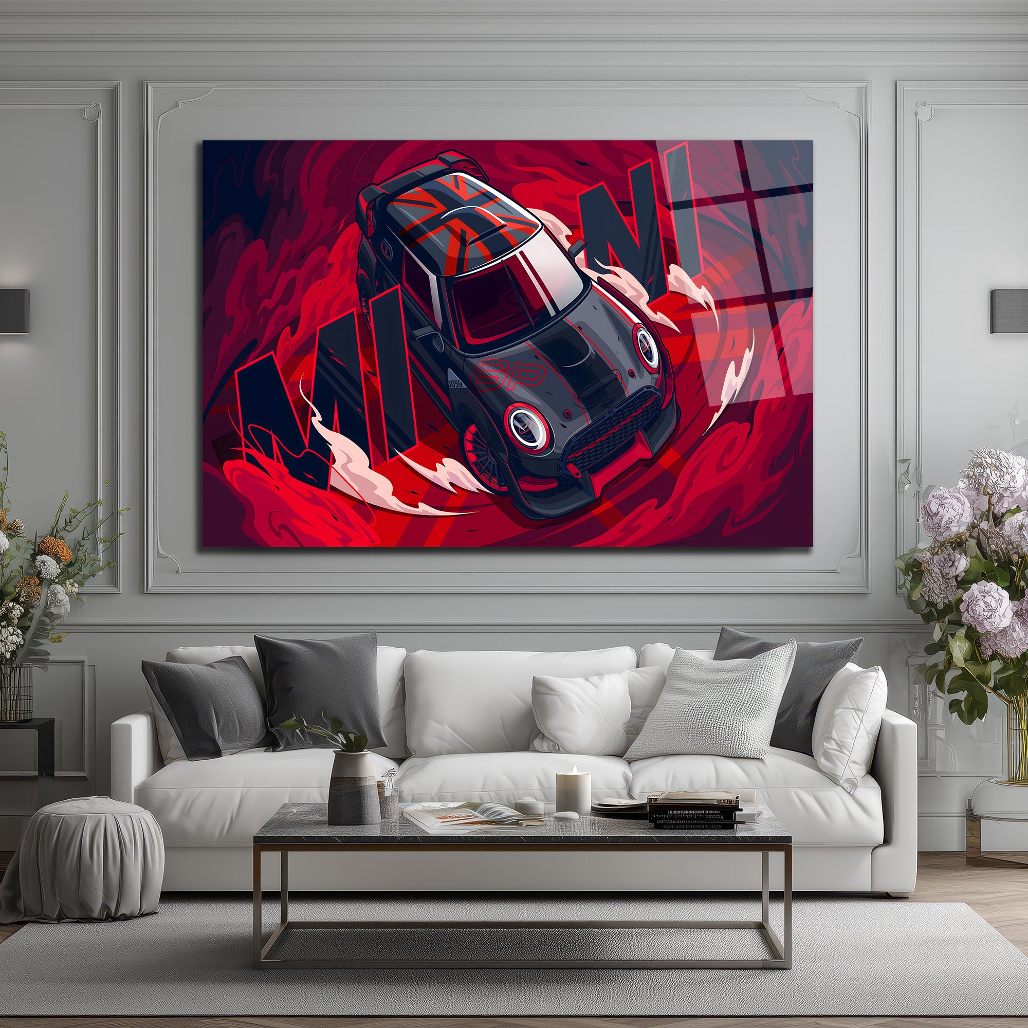 Mini Cooper Hız ve Tutku Cam Tablo - Modern Duvar Sanatı