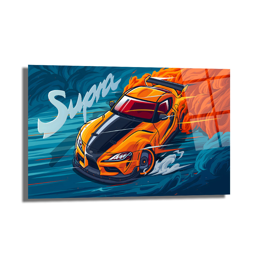 Supra Drift Sanatı Cam Tablo - Hız ve Tutku Duvar Dekoru