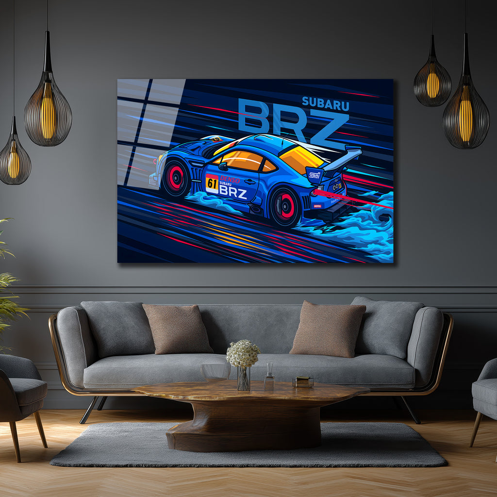 Adrenalin Dolu Subaru BRZ Yarış Arabası Cam Tablo
