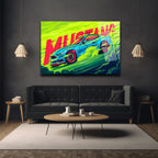 Neon Enerjisiyle Mustang Cam Tablo - Modern Duvar Sanatı
