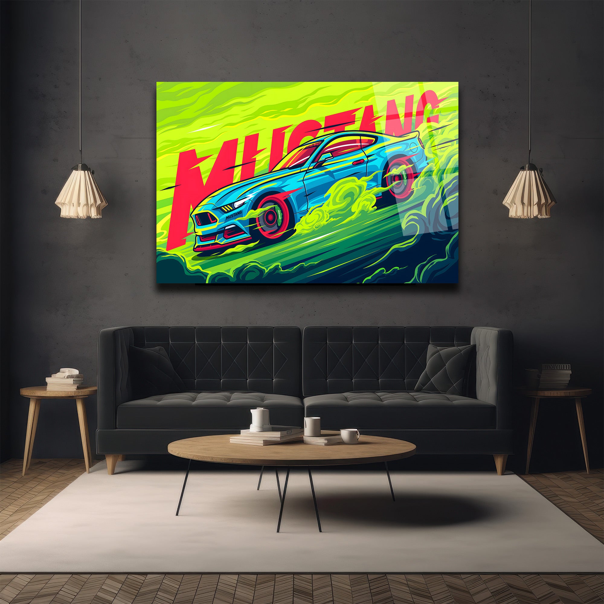 Neon Enerjisiyle Mustang Cam Tablo - Modern Duvar Sanatı