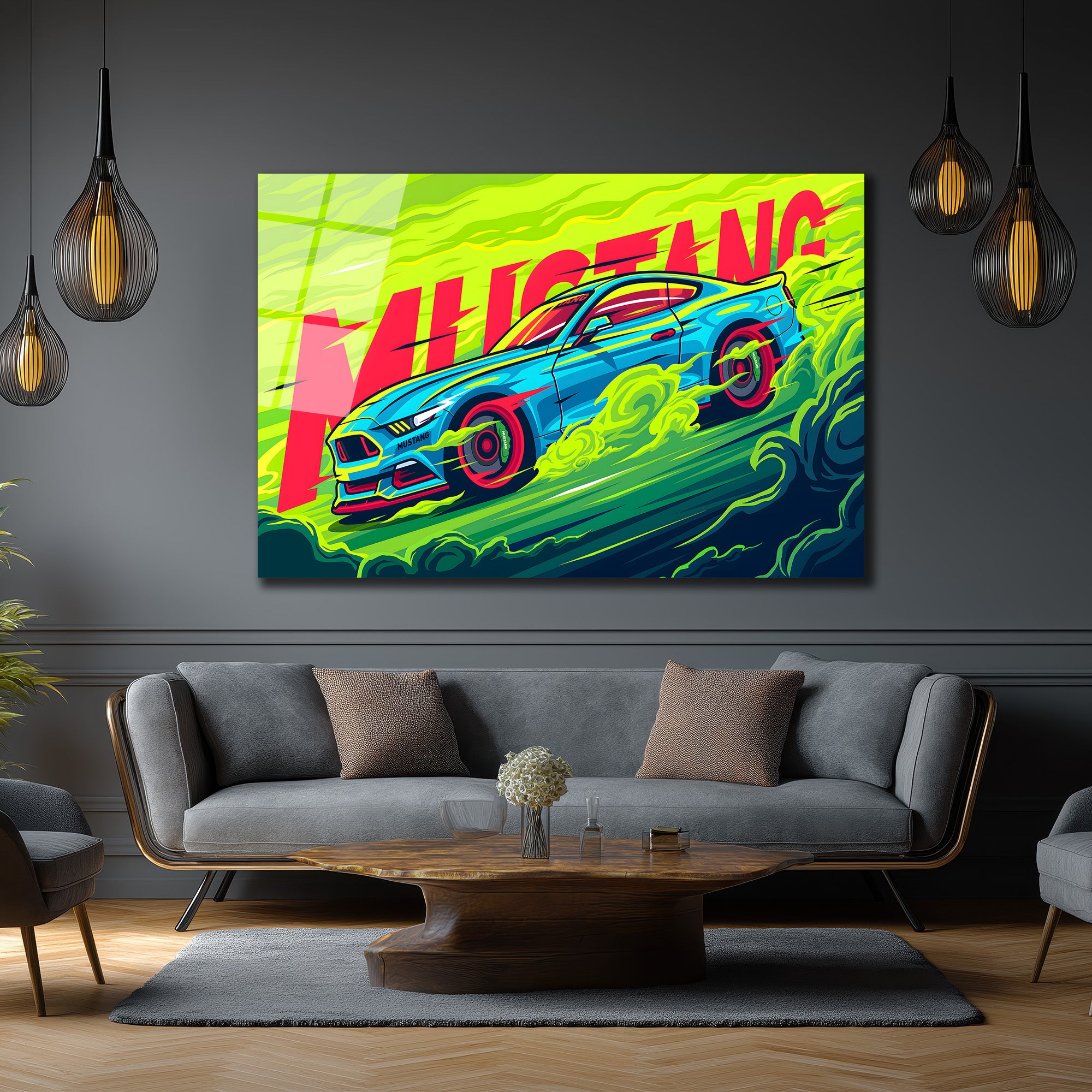 Neon Enerjisiyle Mustang Cam Tablo - Modern Duvar Sanatı