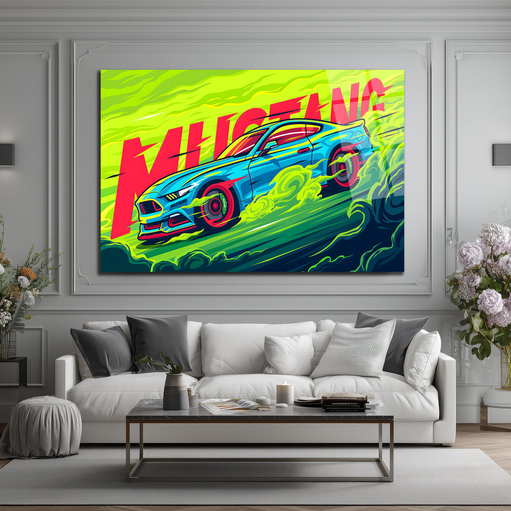Neon Enerjisiyle Mustang Cam Tablo - Modern Duvar Sanatı