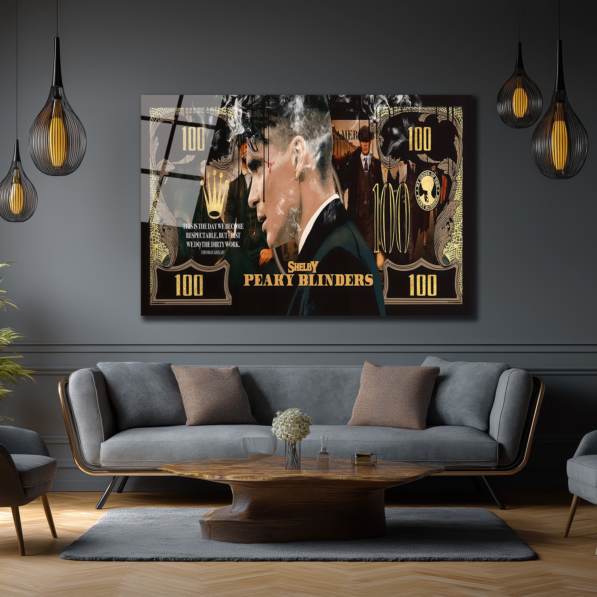 Peaky Blinders Thomas Shelby Banknot Tasarım Cam Tablo