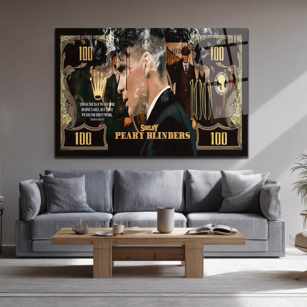 Peaky Blinders Thomas Shelby Banknot Tasarım Cam Tablo