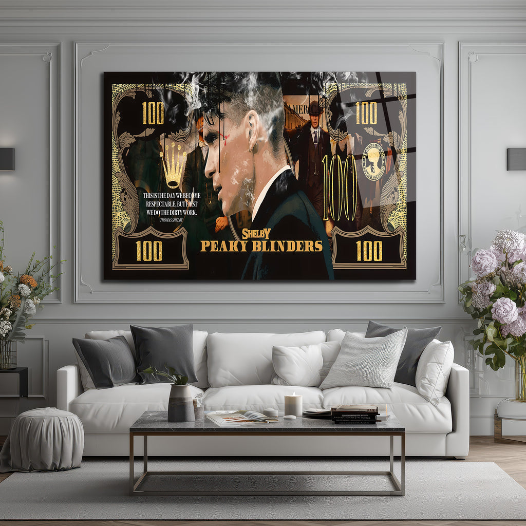 Peaky Blinders Thomas Shelby Banknot Tasarım Cam Tablo